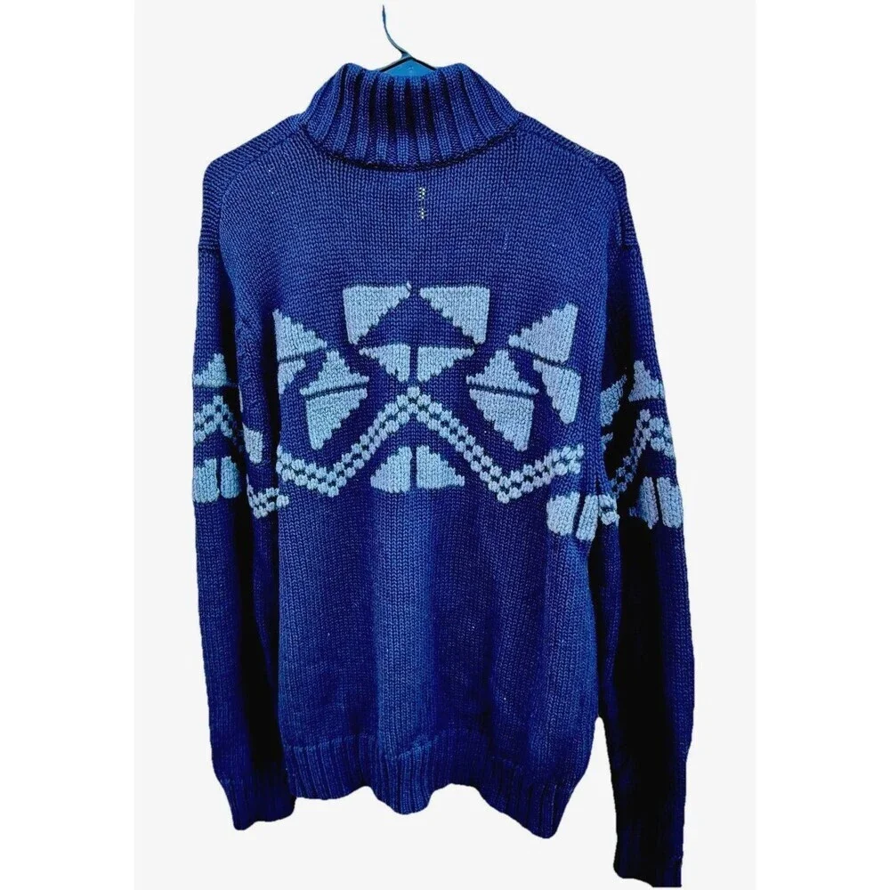 Saks Fifth Avenue Wool Cotton Knit Zip Cardigan Sweater Blue XL
